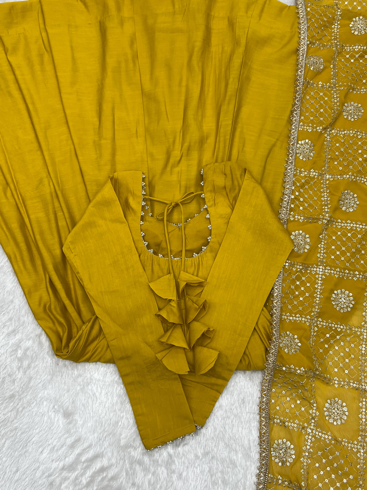 Pure Roman Silk Chanderi Embroidery Sequence Work Gown