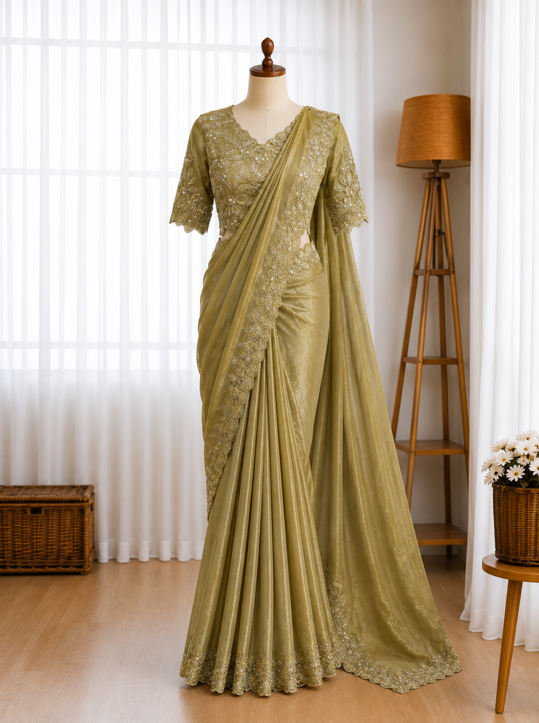 Premium space sik Coding sequence work lace on either side, Designer Peacock Saree