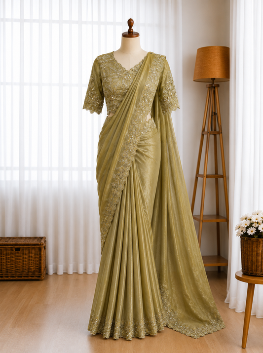 Premium space sik Coding sequence work lace on either side, Designer Peacock Saree