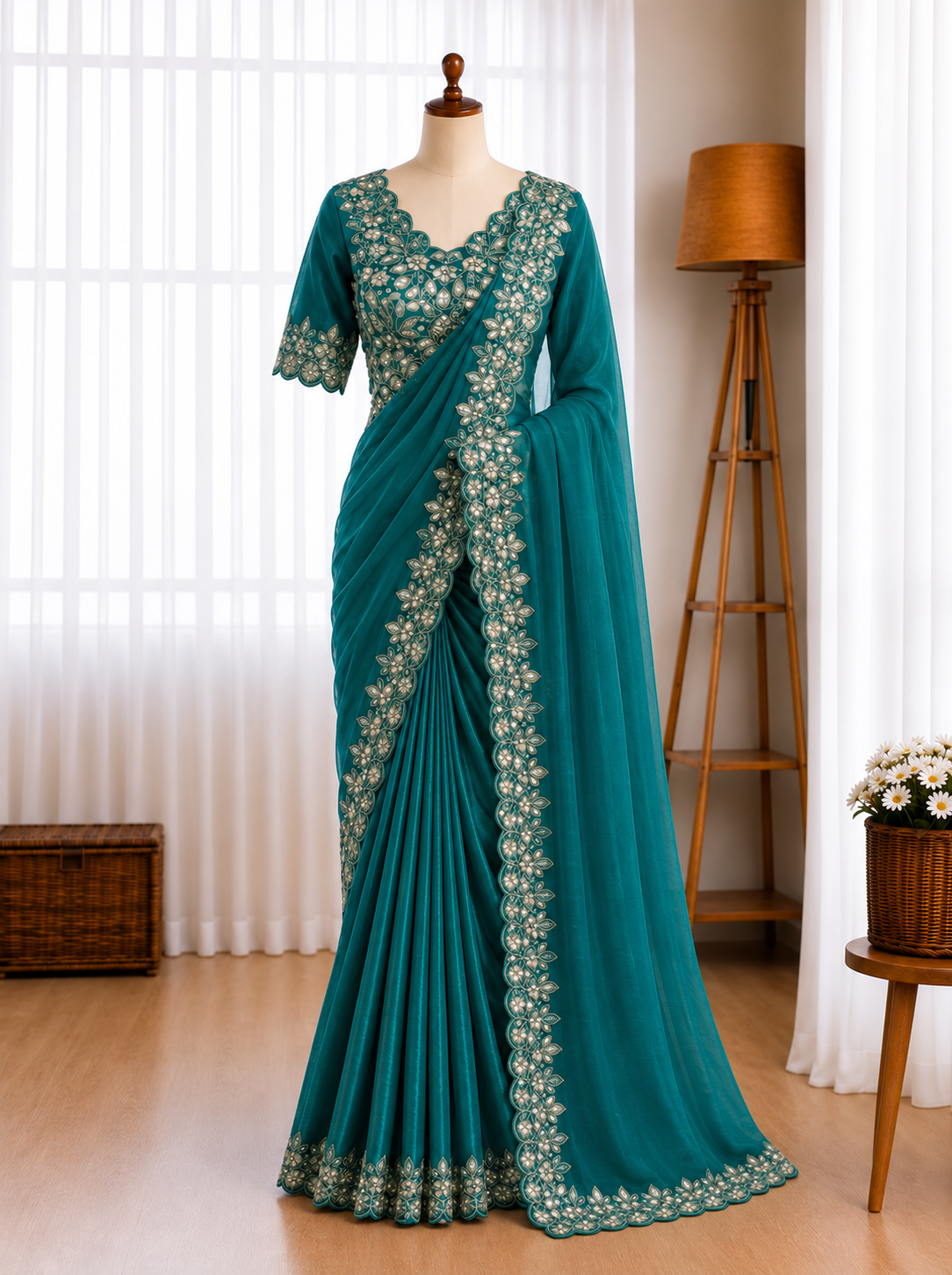 Premium space sik Coding sequence work lace on either side, Designer Peacock Saree