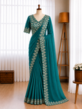 Premium space sik Coding sequence work lace on either side, Designer Peacock Saree
