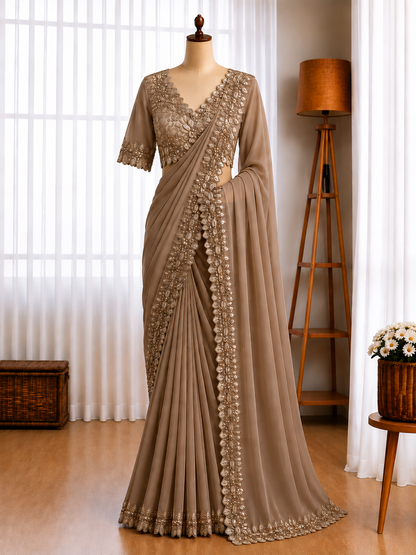 Premium space sik Coding sequence work lace on either side, Designer Peacock Saree