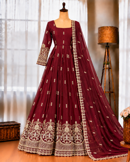 Fendy Silk Gown with Sequin Embroidery & Dupatta