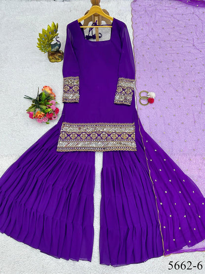 Faux Georgette Thread With Sequience Work Top Sharara