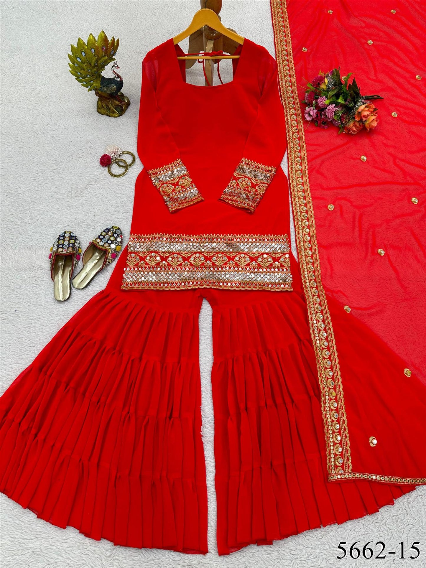 Faux Georgette Thread With Sequience Work Top Sharara