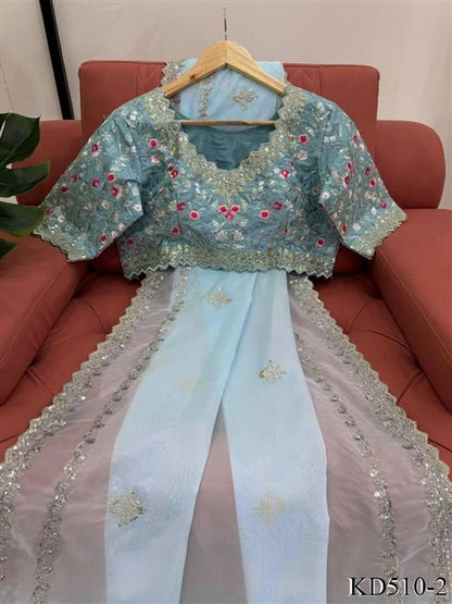 Sky Blue Color Tibby Silk With Sequience Work Saree