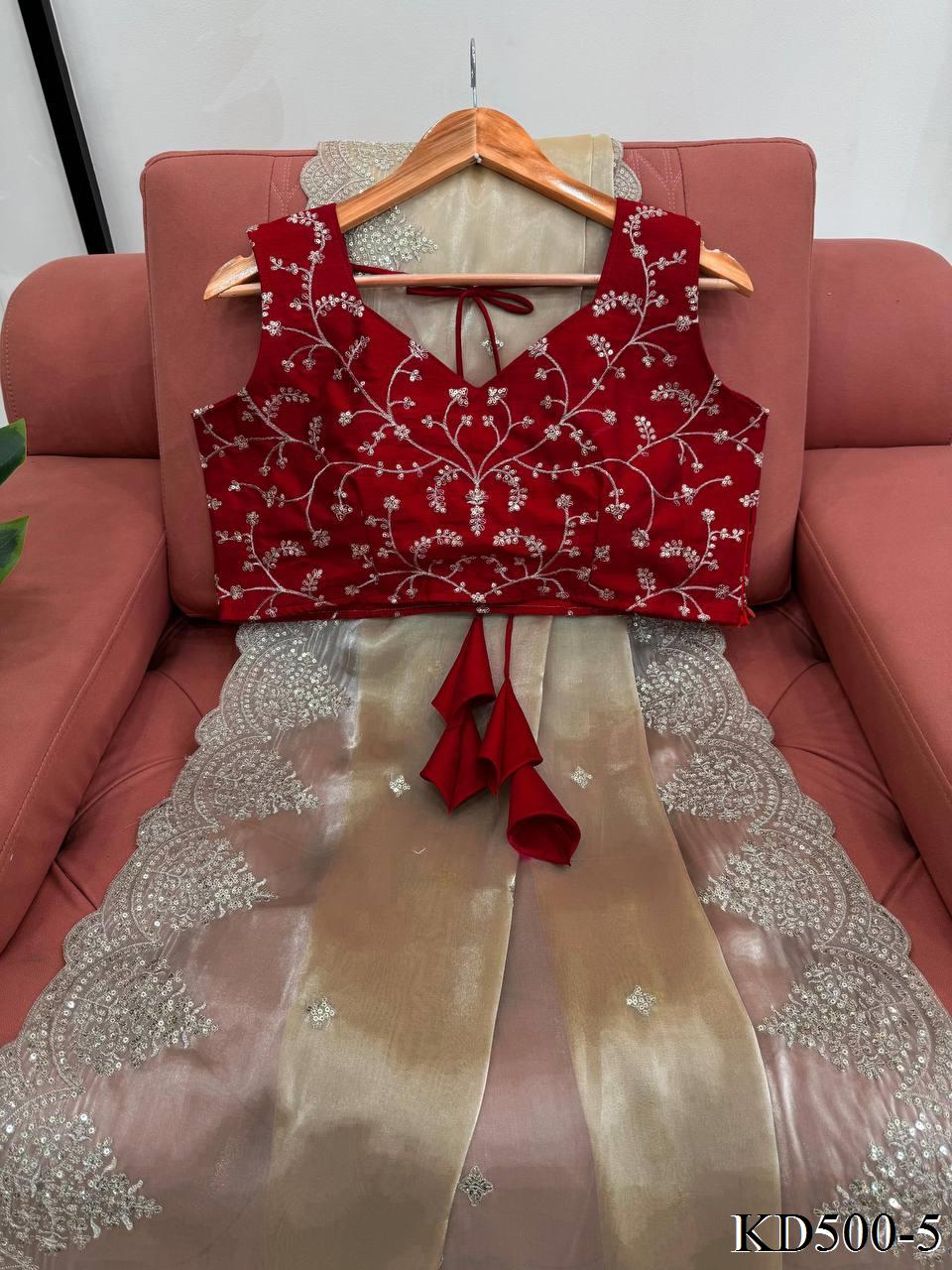 Beautifull Beige Color Jimmy Chu Thred & Sequience Work Saree