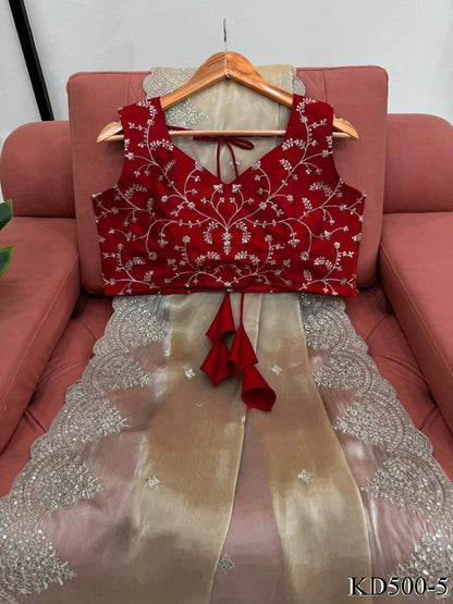 Beautifull Beige Color Jimmy Chu Thred & Sequience Work Saree