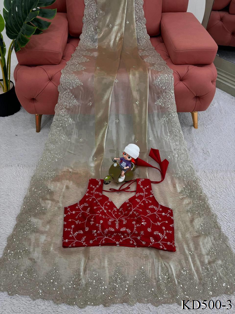 Beautifull Beige Color Jimmy Chu Thred & Sequience Work Saree