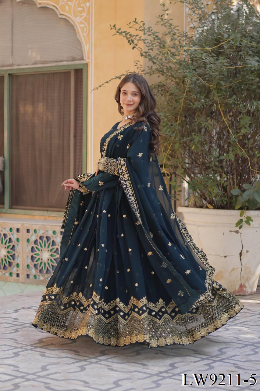 Wine Color Faux Blooming Embroidery Work Gown