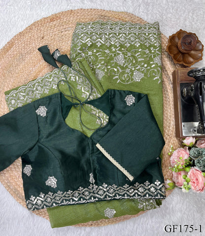Beautifull Crunchy Silk With Sequience Work Saree