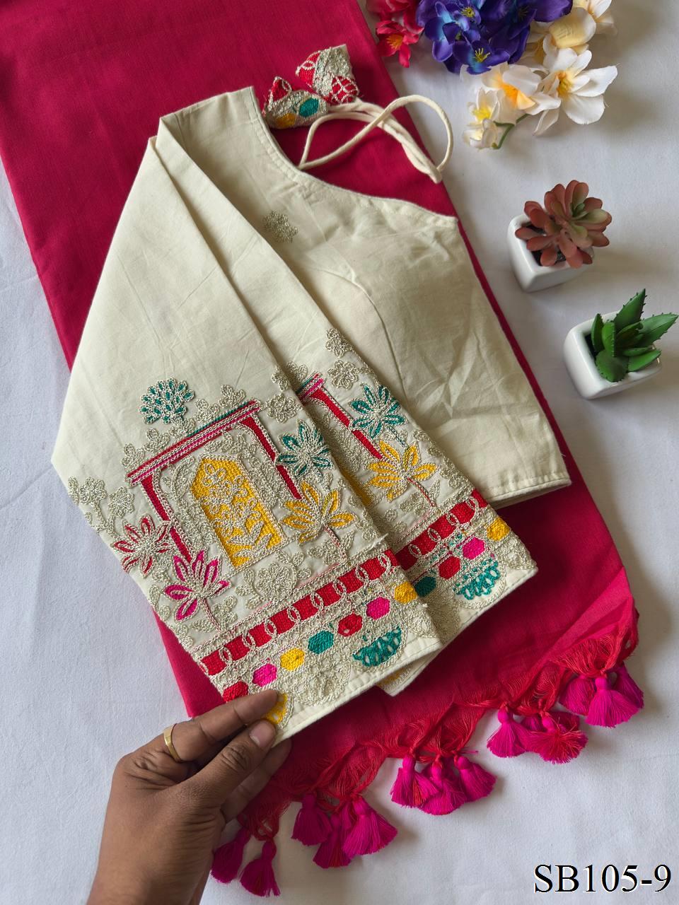 Kahdi Cotton Silk padded Blouse With Silk Saree