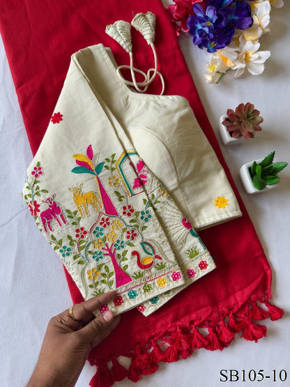 Kahdi Cotton Silk padded Blouse With Silk Saree
