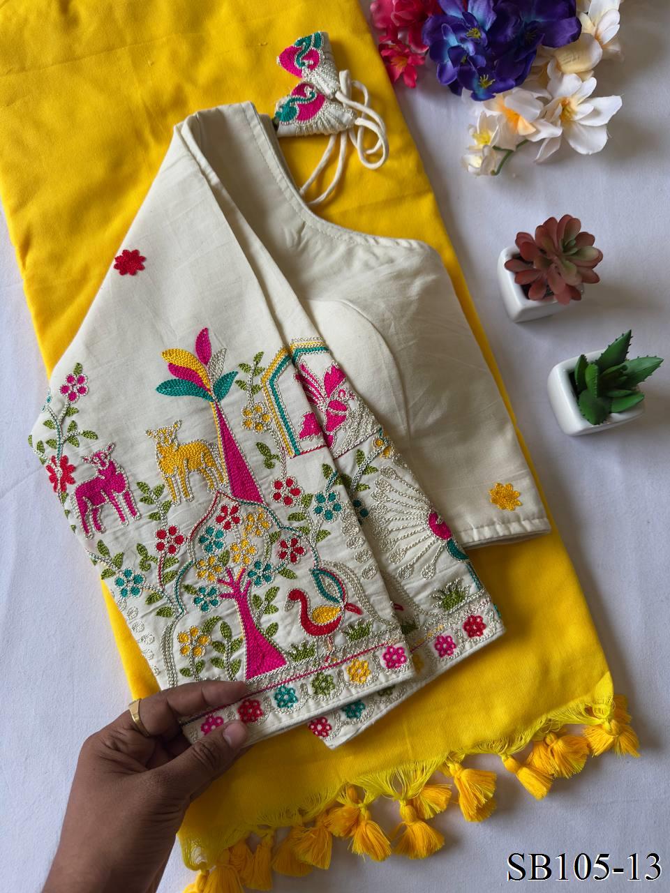 Kahdi Cotton Silk padded Blouse With Silk Saree
