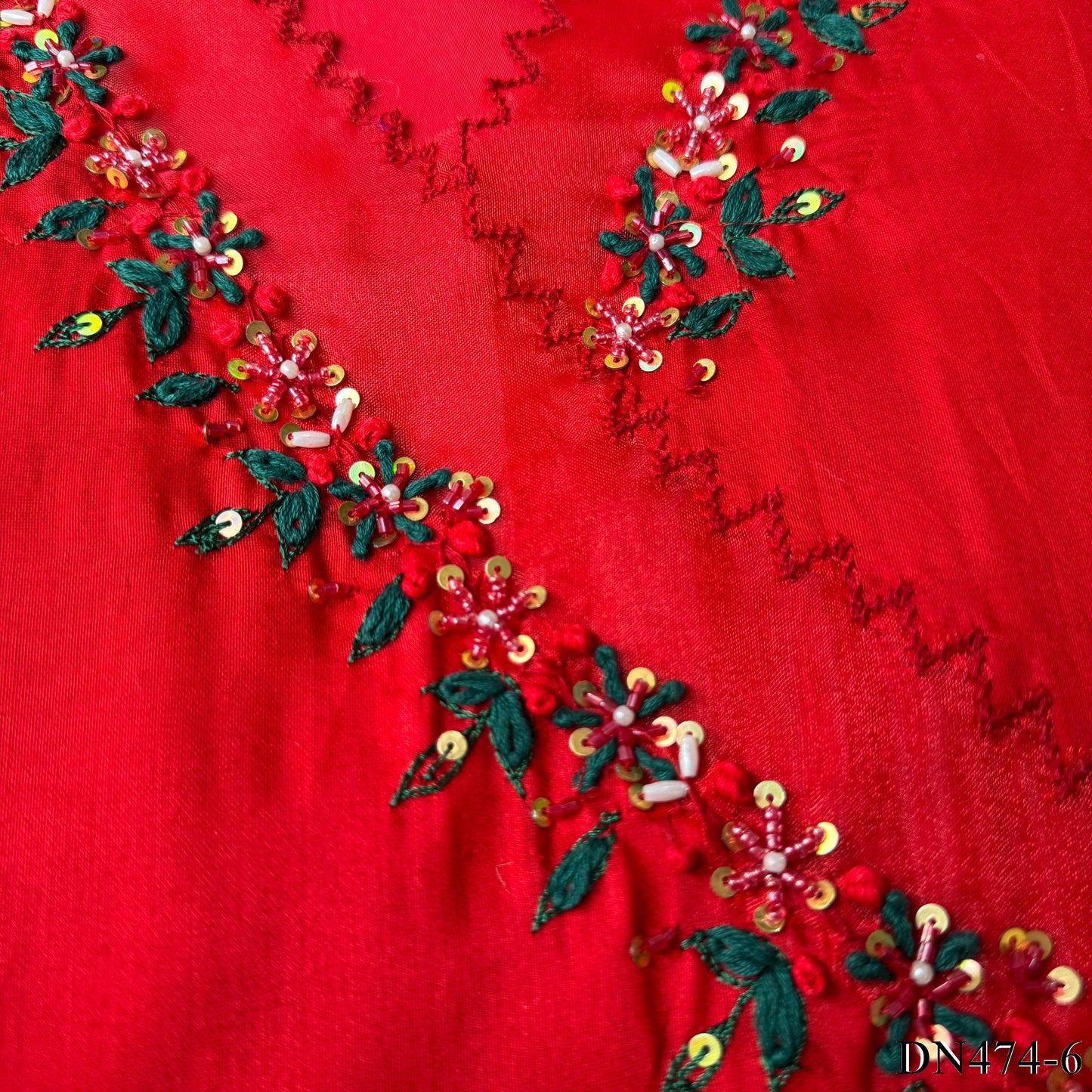 RED COLOR CHANDERI SILK HAND WORK GOWN