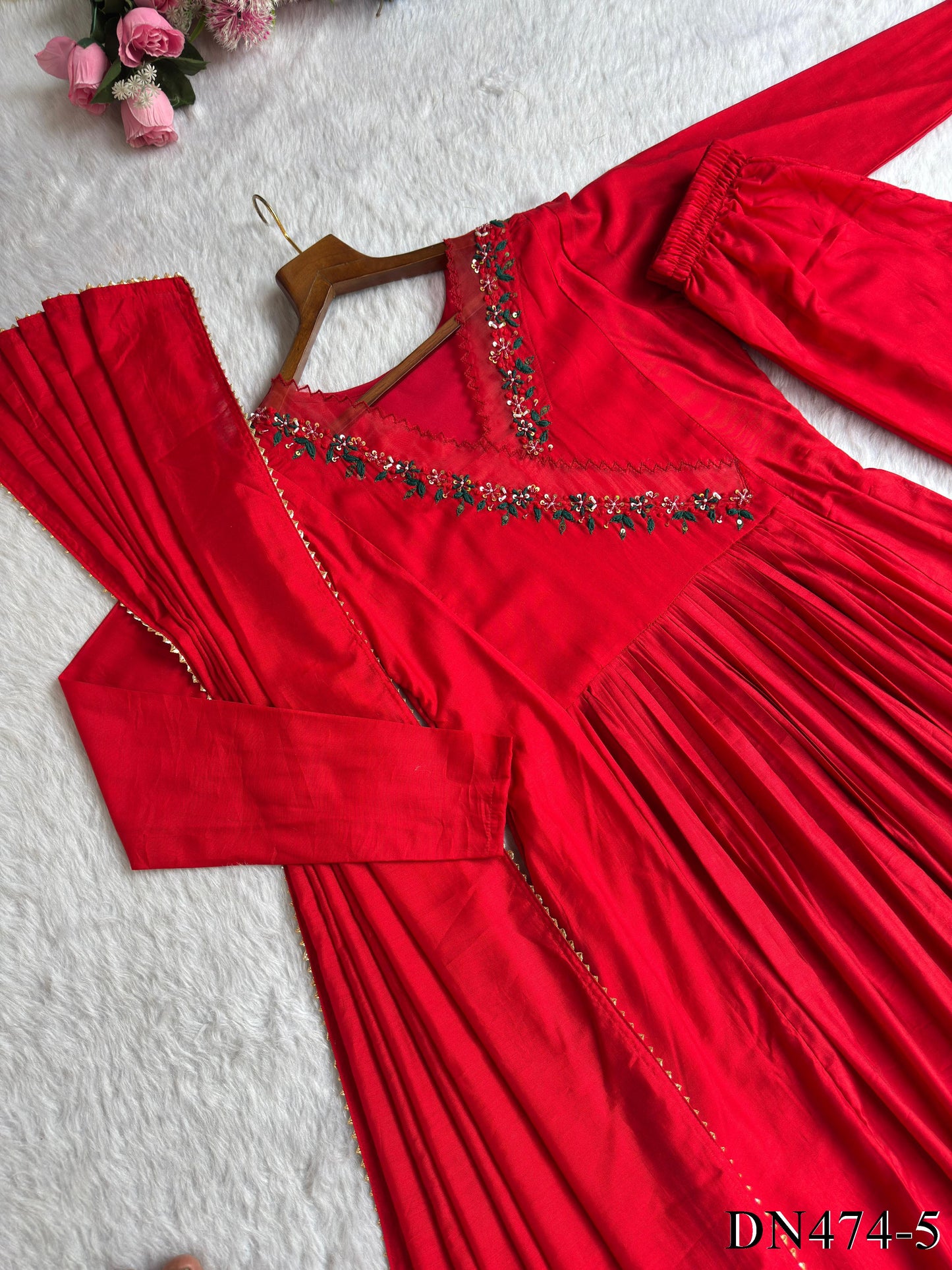 RED COLOR CHANDERI SILK HAND WORK GOWN