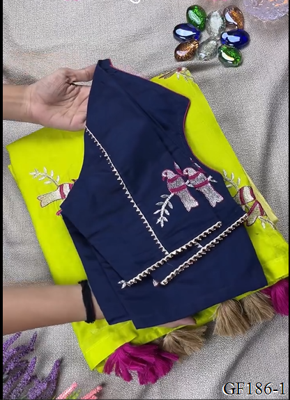 Thred Work With Collar Blouse With Khadi Cotton Saree