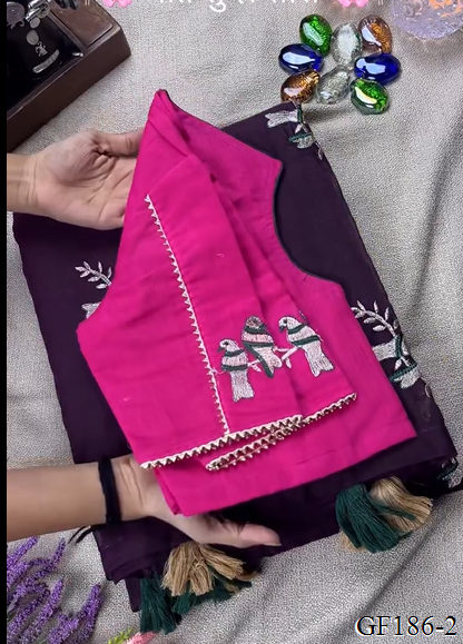 Thred Work With Collar Blouse With Khadi Cotton Saree