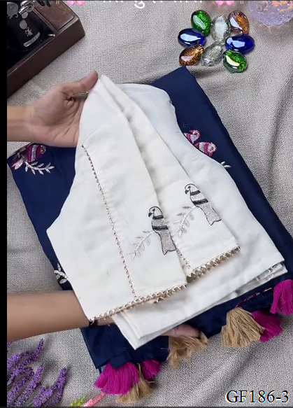 Thred Work With Collar Blouse With Khadi Cotton Saree