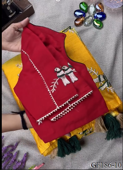 Thred Work With Collar Blouse With Khadi Cotton Saree