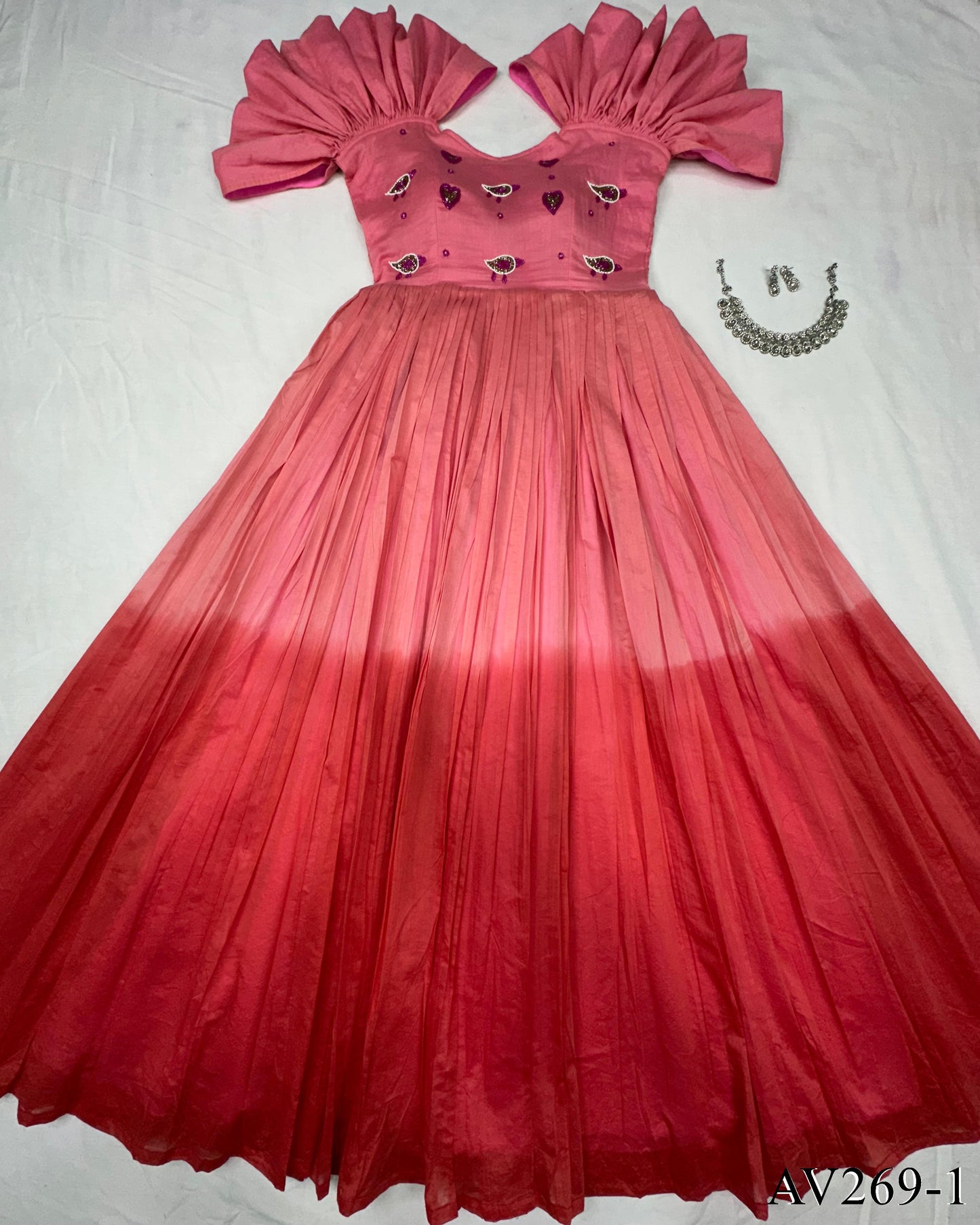 Yellow Color Fancy Neck Hand Work Gown