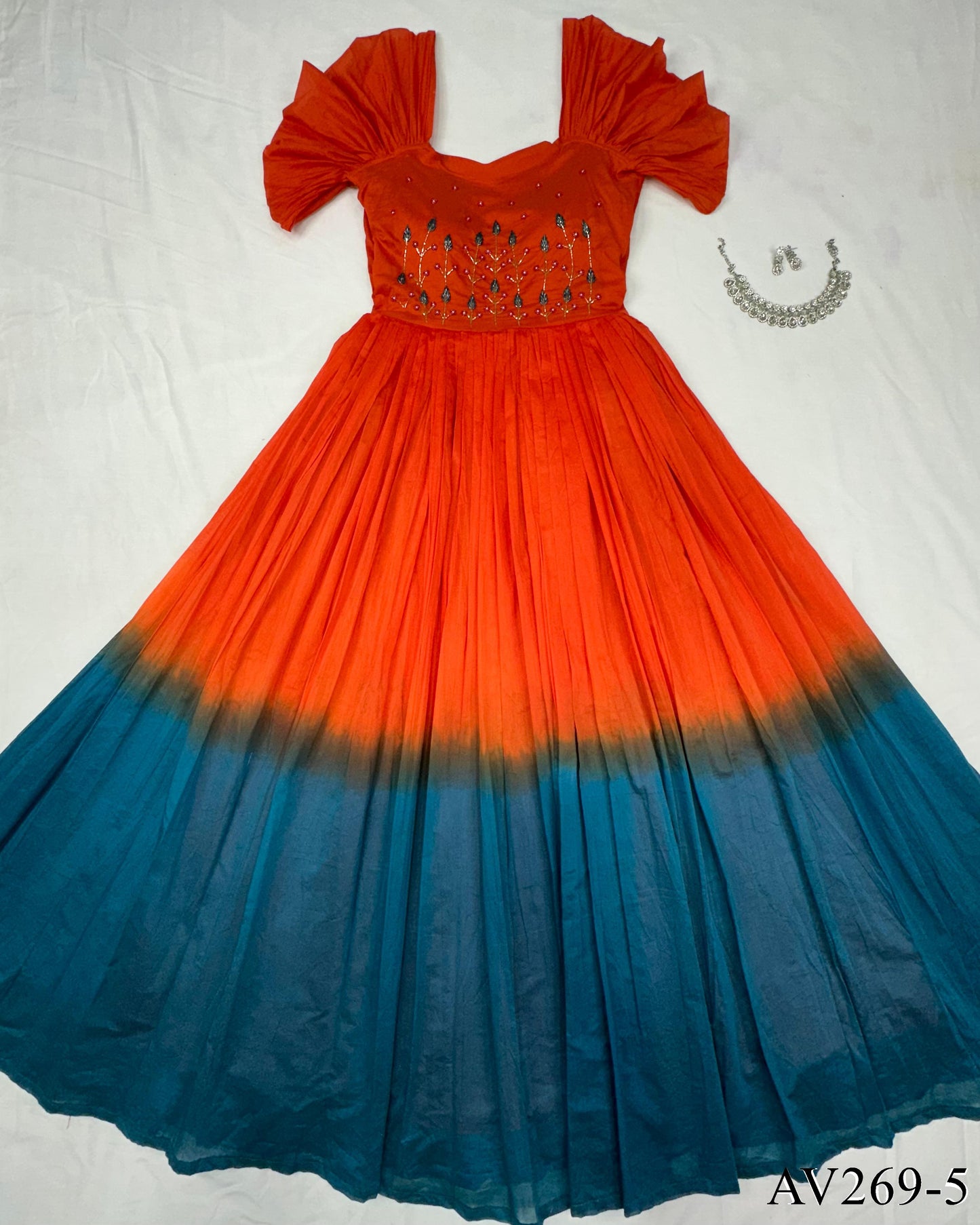 Yellow Color Fancy Neck Hand Work Gown