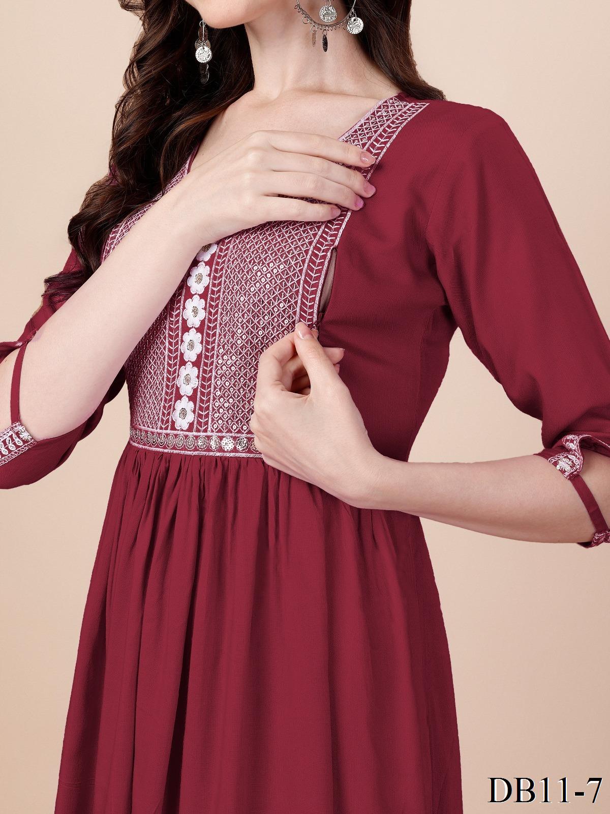 Maroon Color Reyon Sequence Work Top