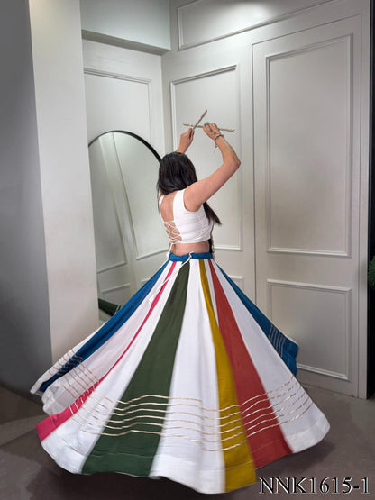 Navratri Special  Rayon Fabric Patti Lace Work Lehenga