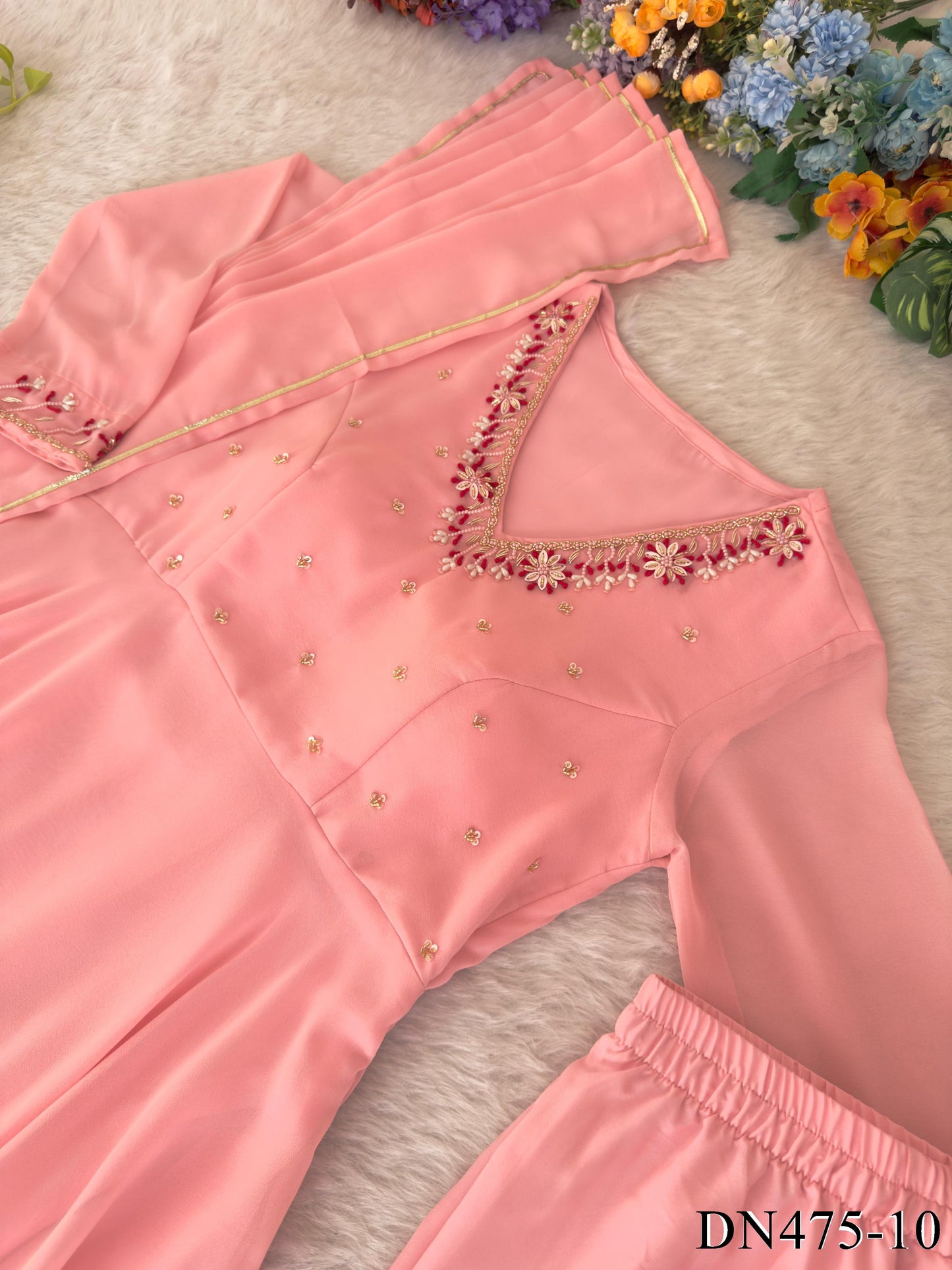 Pink color Hand Work Butter Cotton Gown