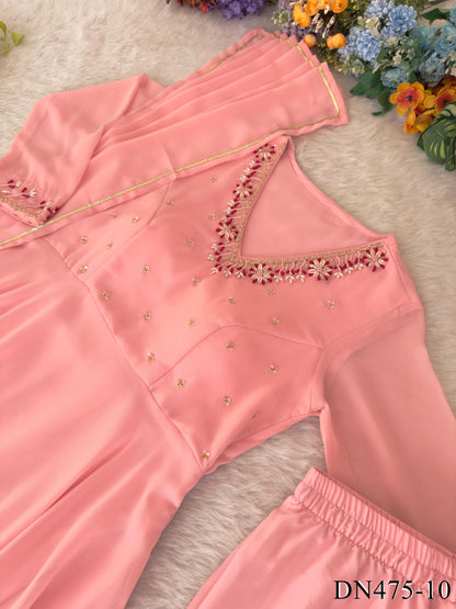 Pink color Hand Work Butter Cotton Gown