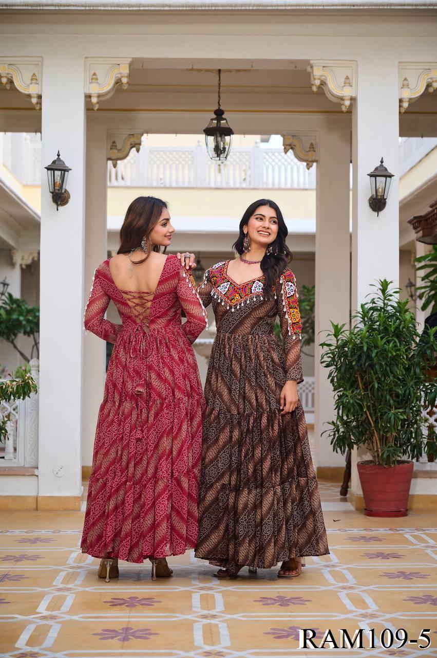 Bandhni Print Faux Georgette Gamathi Work Gown