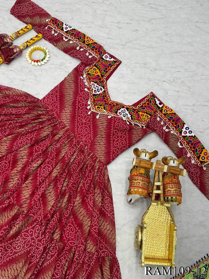 Bandhni Print Faux Georgette Gamathi Work Gown