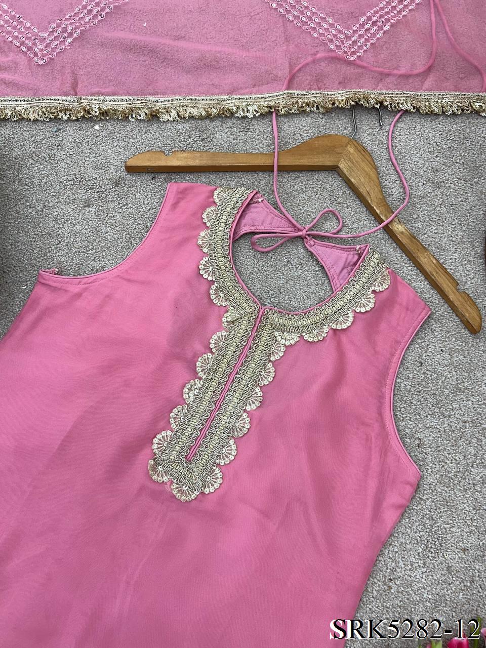 Pink Color Tabby Organza Embroidery Work Top Sharara