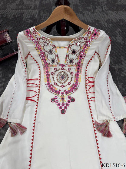 Reyon Fabric With Thread With Real Mirror Work Top Plazzo