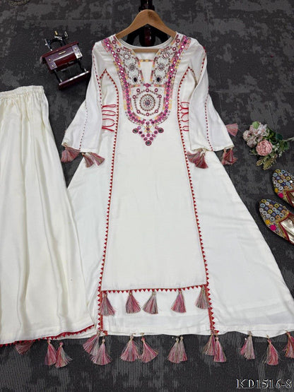 Reyon Fabric With Thread With Real Mirror Work Top Plazzo