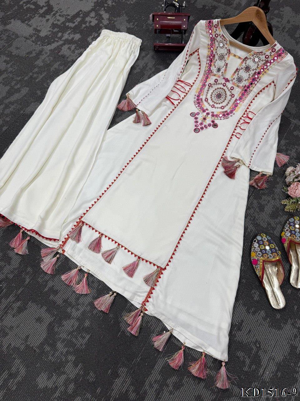 Reyon Fabric With Thread With Real Mirror Work Top Plazzo