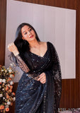 Black Color Net Fabric Heavy Sequence Work Saree