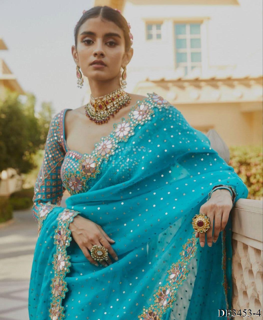 Faxu Gergette Coding Lace Border Sequence Work Saree