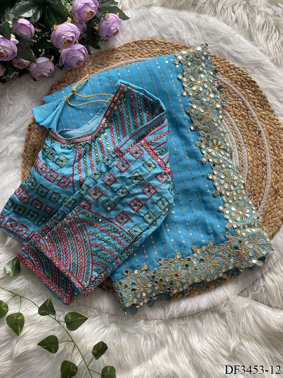 Faxu Gergette Coding Lace Border Sequence Work Saree