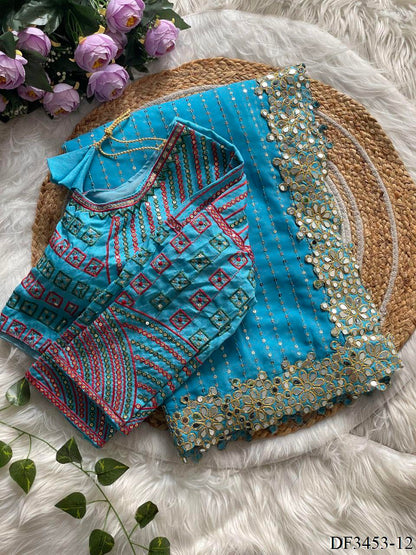 Faxu Gergette Coding Lace Border Sequence Work Saree
