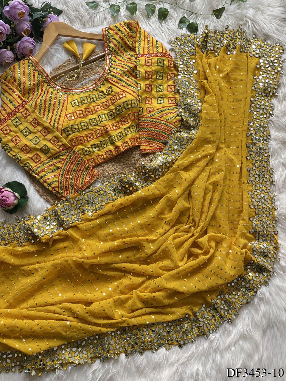 Faxu Gergette Coding Lace Border Sequence Work Saree