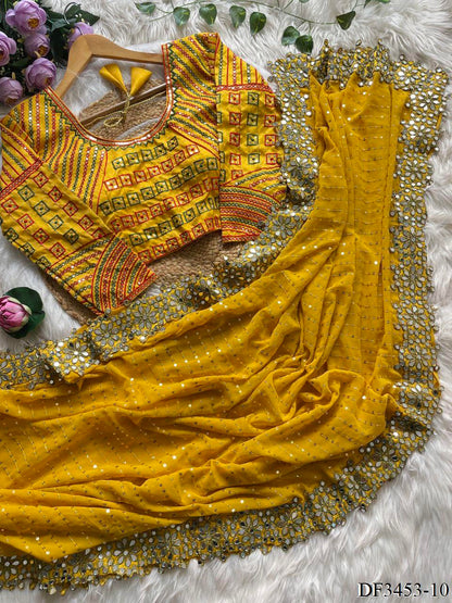 Faxu Gergette Coding Lace Border Sequence Work Saree