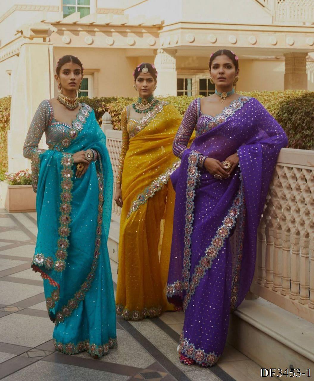 Faxu Gergette Coding Lace Border Sequence Work Saree