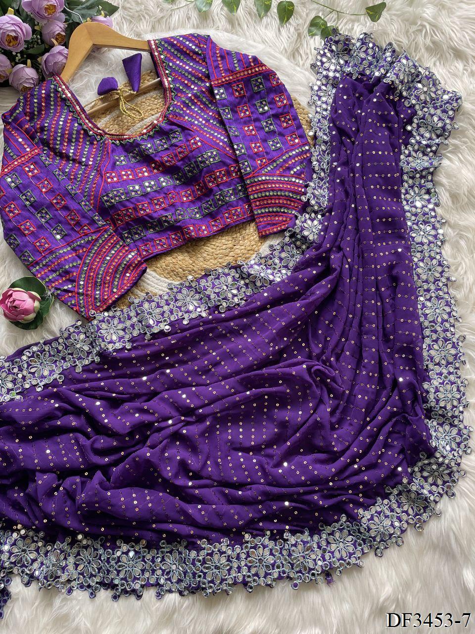 Faxu Gergette Coding Lace Border Sequence Work Saree