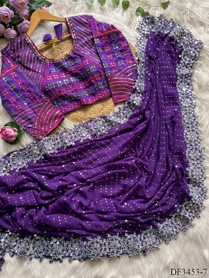 Faxu Gergette Coding Lace Border Sequence Work Saree