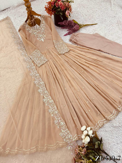 Heavy Geogette Embroidery Rembo Sequence Work Top Bottom
