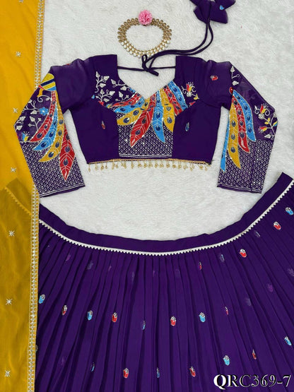 Purple Color Foux Georgette Thread With Sequence Work Lehenga