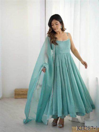 Beautiful Soft Rich Crunchy Silk With Swarovski Work Anarkali Suit Set