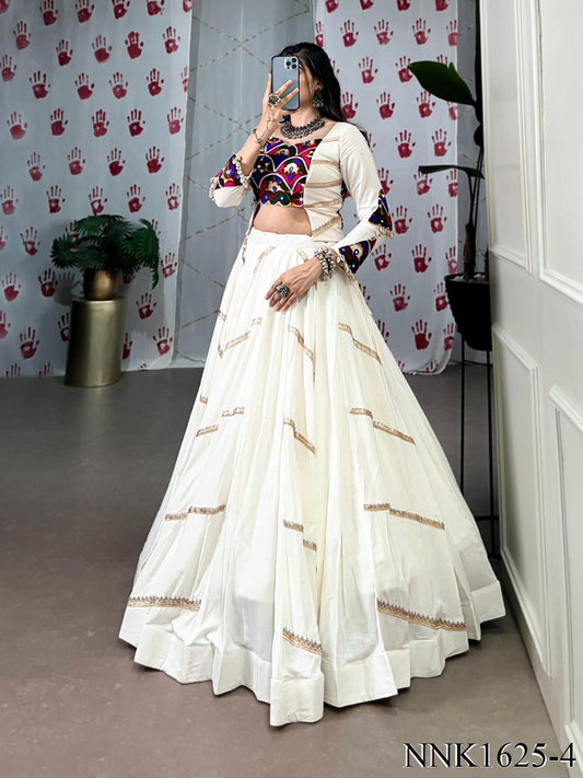 White Color Pure rayon Fabric Sequins Work Lehenga