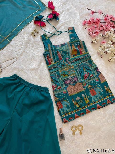 Sky Blue Color Jimmy Organza With Digital Print Top Plazzo